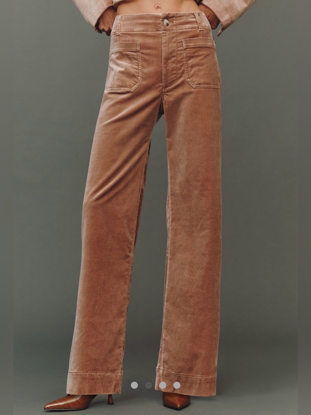 Anthropologie Maeve The Colette Full Length Wide Leg Velvet Pants Taupe 33 Tall